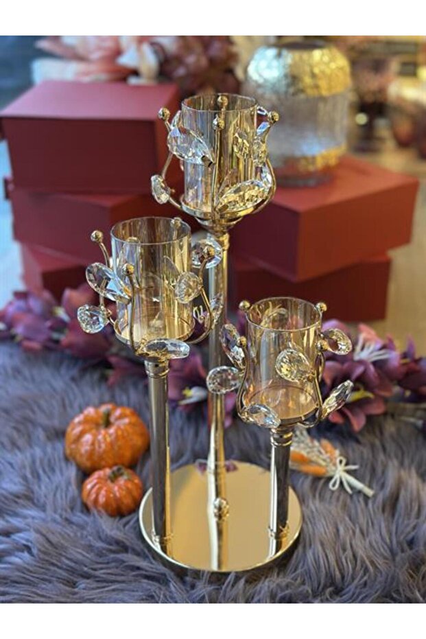 Gold Kristal Şamdan 3 lü - 6