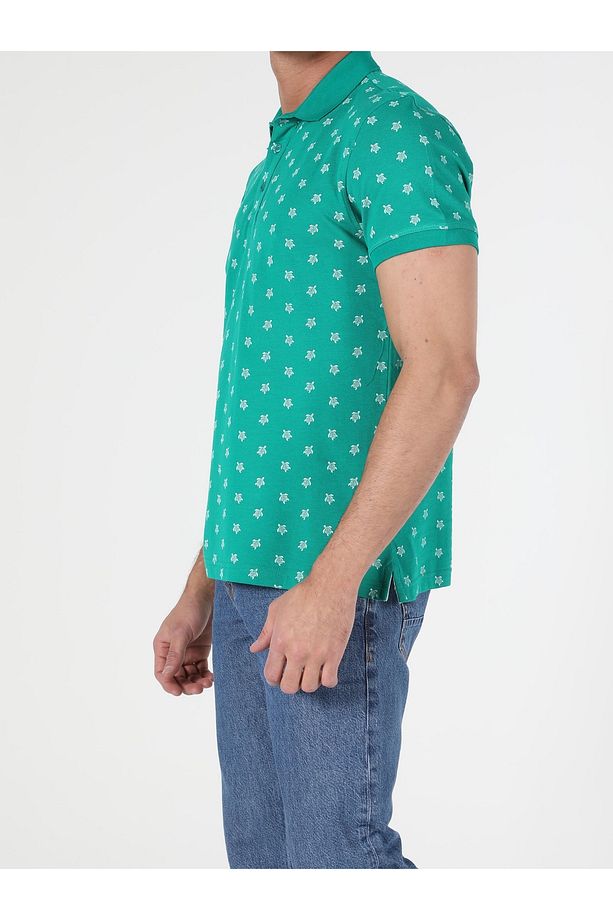 Regular Fit Polo Yaka Erkek Yeşil Kısa Kol Tişört - 3
