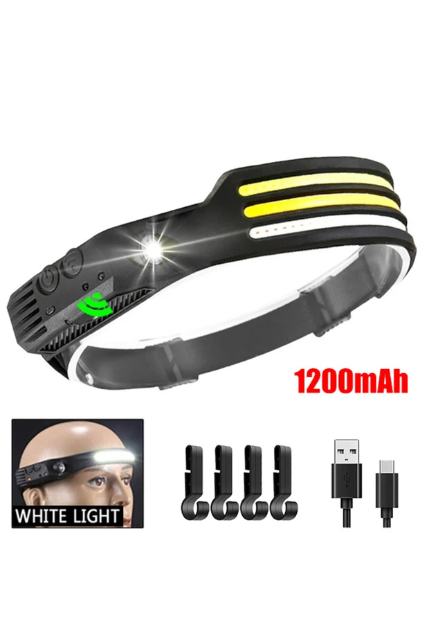 3- مصباح أمامي LED COB أبيض مع خطاف ومصباح أمامي حثي مدمج وبطارية قابلة لإعادة الشحن عبر USB