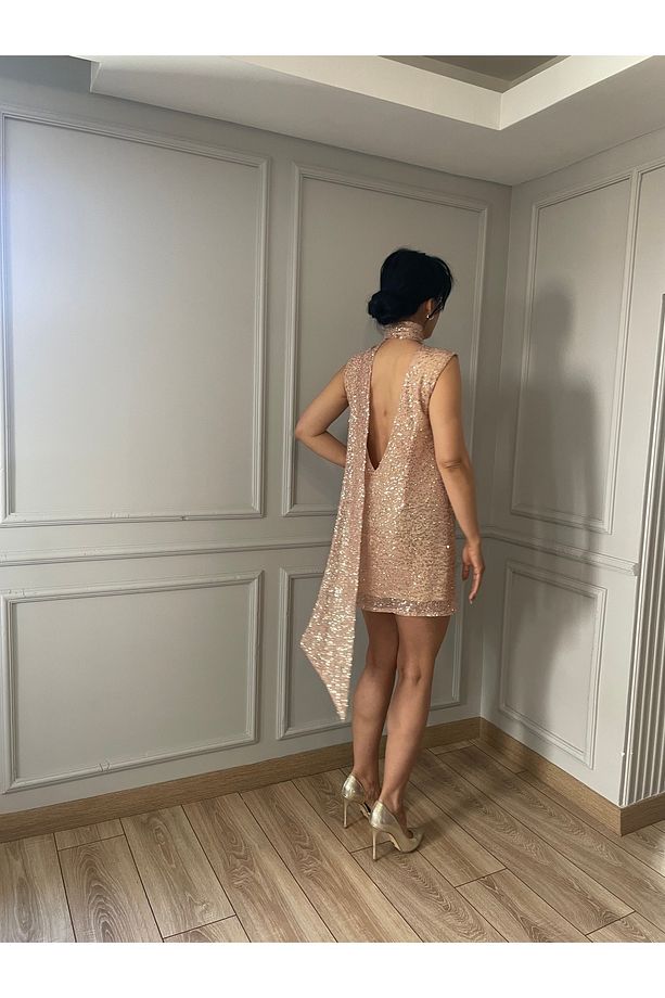File Payet Kuşaklı Mini Davet Elbisesi - 3