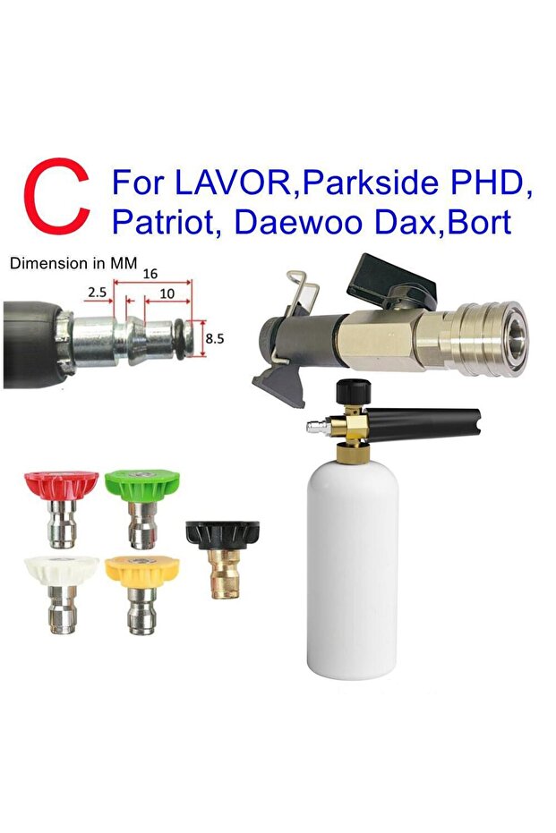 C nozzles foam High Pressure Wash Ball Valve Kit 1/4" Quick Connector For Karcher Lavor Stihl Nilfis