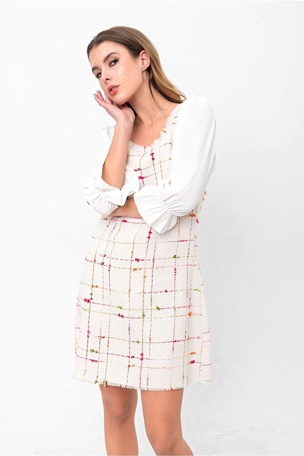 Plaid Patterned Mini Dress - 1