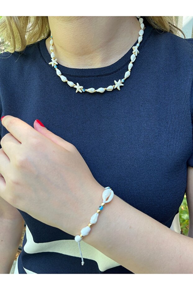 Women's Seashell Star Figured Necklace and Bracelet Set – Beach Jewelry