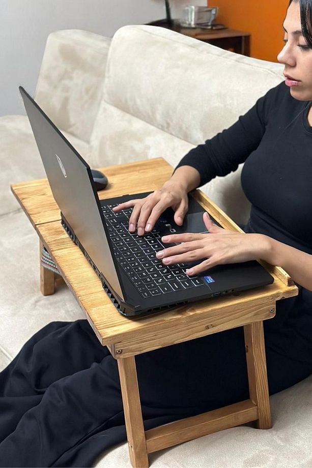 Kutu Detaylı Katlanabilir Ayarlanabilir Portatif Tablet Laptop Sehpa Çalışma Kahvaltı Masası - 3