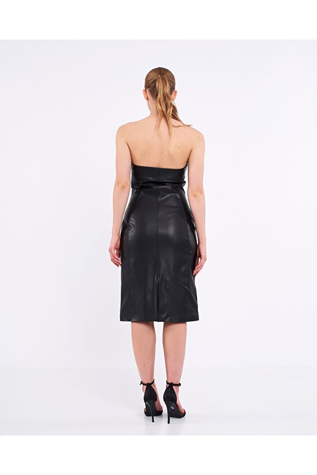 Deri Straples Elbise - 6