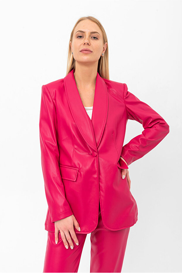 Deri Blazer Düğmeli Ceket - 1