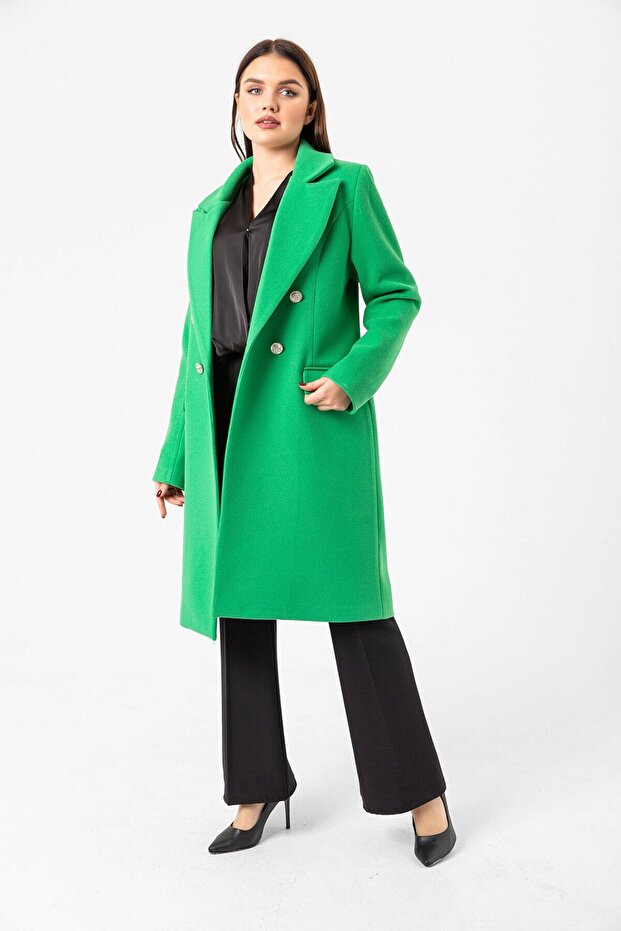 Buttoned Stamped Long Coat - 7