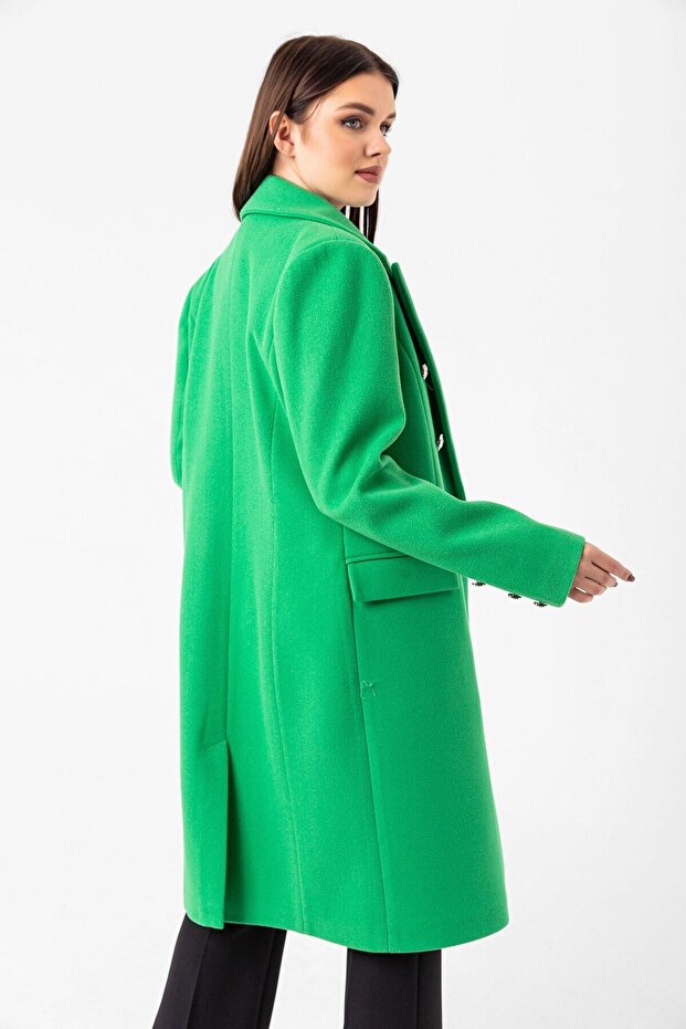 Buttoned Stamped Long Coat - 4