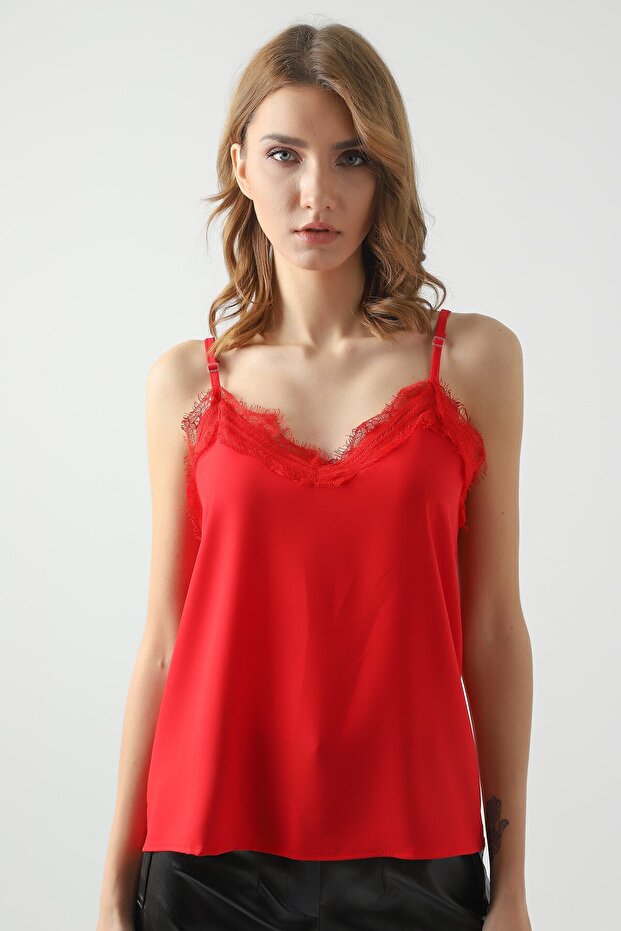 Askılı Dantelli Kırmızı - 5