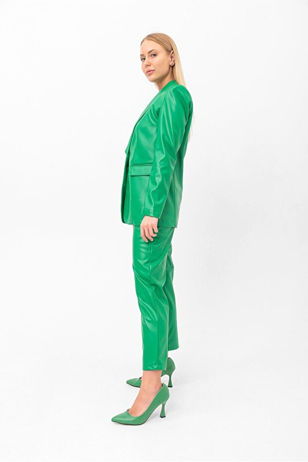 Leather Blazer Buttoned Jacket - 3