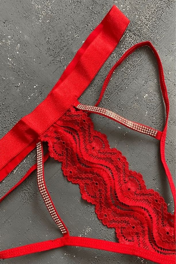 Dantelli Taş Işlemeli Lastik Detaylı String - 3