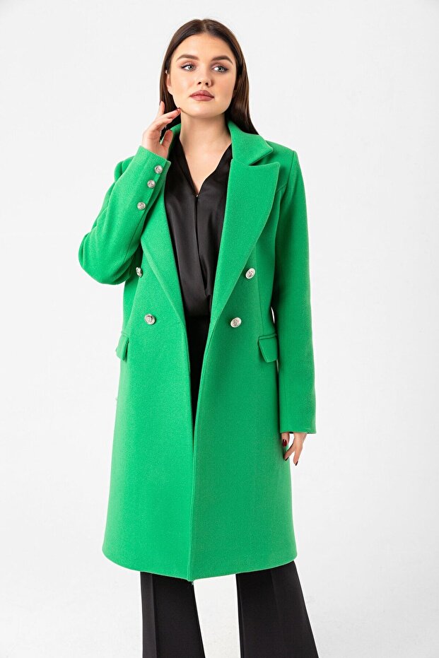 Buttoned Stamped Long Coat - 1