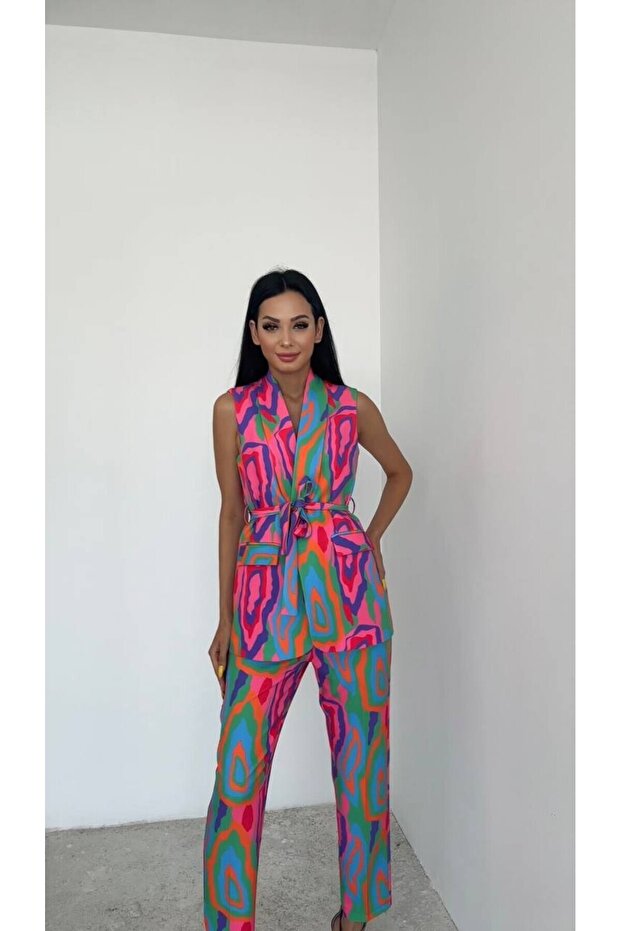 Belted Patterned Vest - 1