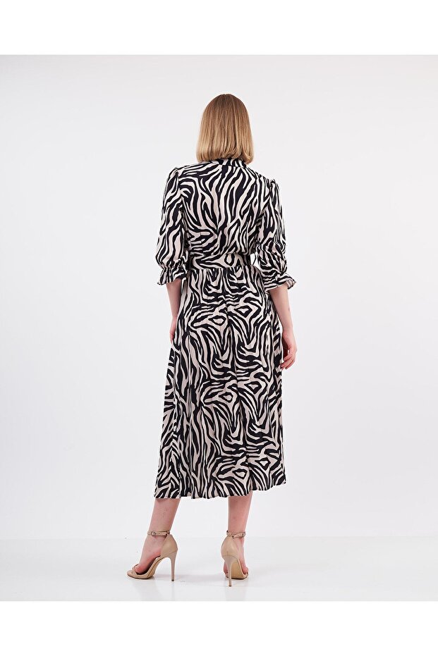 Desenli Piliseli Elbise - 6