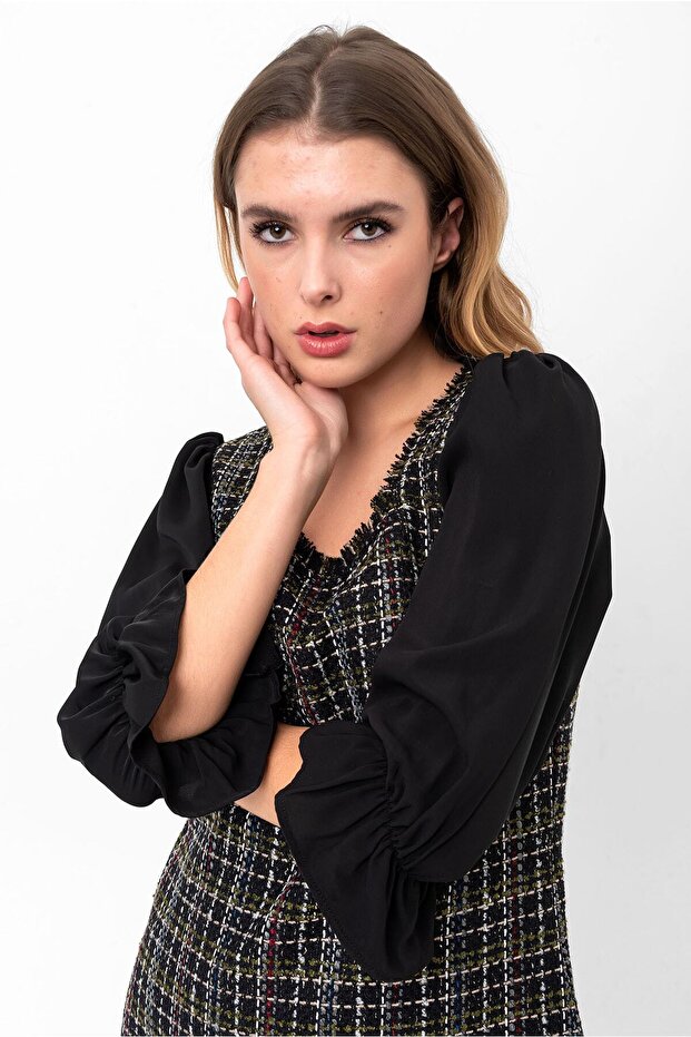 Plaid Patterned Mini Dress - 5