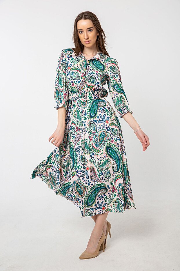 Rochie de damă verde cu model - 7