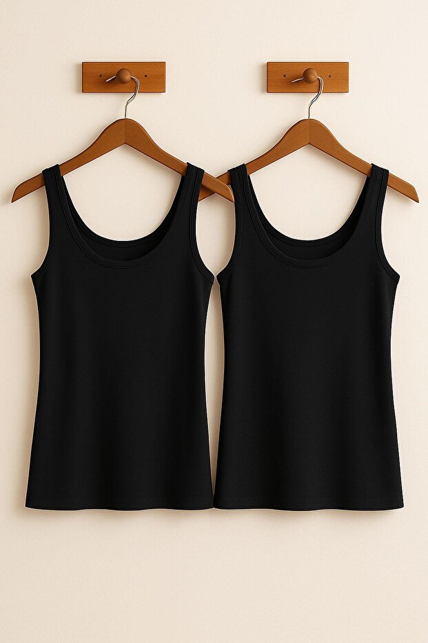 2 Basic Slim Fit Undershirt T-Shirts with Straps - 1