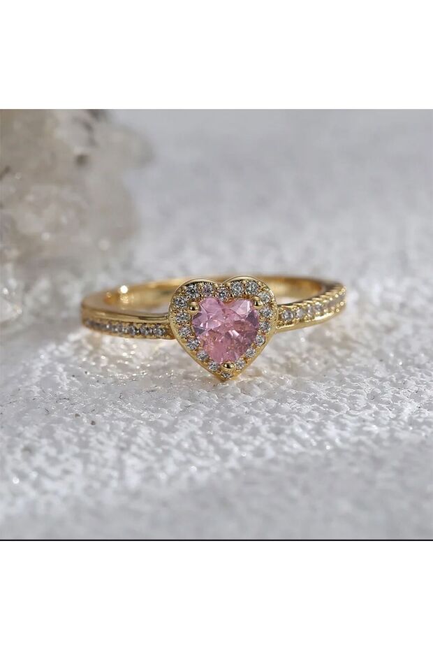 Women's Steel Ring Adjustable Heart Pink Zircon Stone Brand Ring