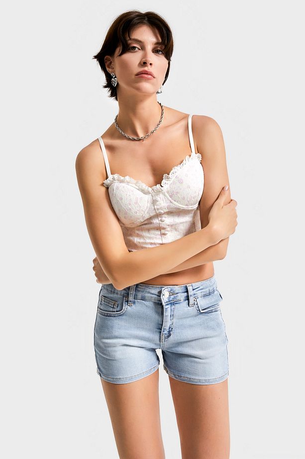 Kadın Kot Rengi 4s5-3 Mini Boy Ful Esnek Likralı Kumaş Denim Şort - 1