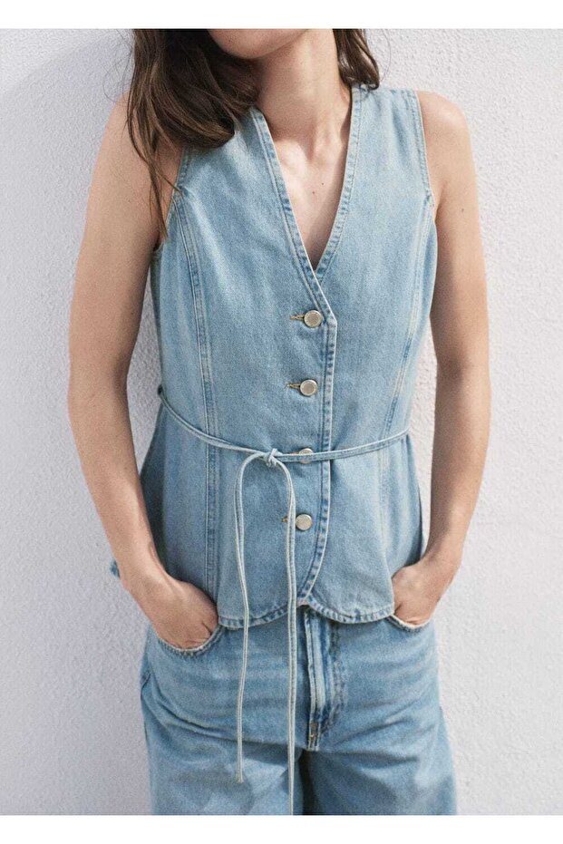 Düğmeli denim yelek - 8