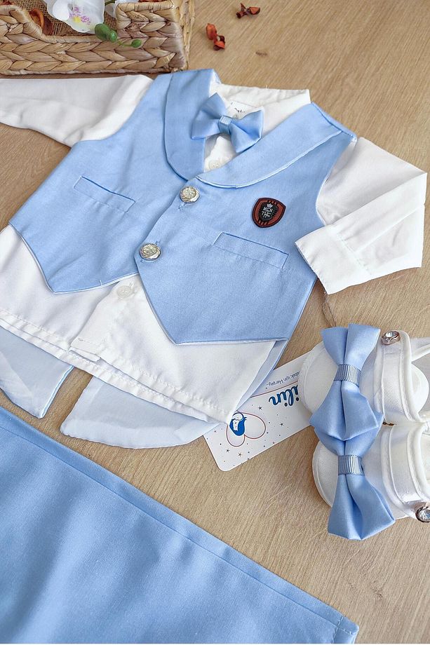 Erkek Bebek Yelekli Papyonlu Mevlit Takımı Lüks Özel Gün ve Mevlütlük Süslü Set 0 - 4 AY STL6408 - 4