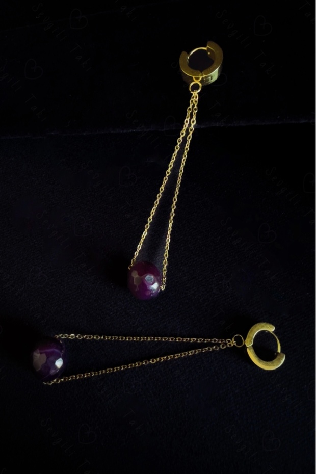 Agate natural stone gold steel earrings | nature series