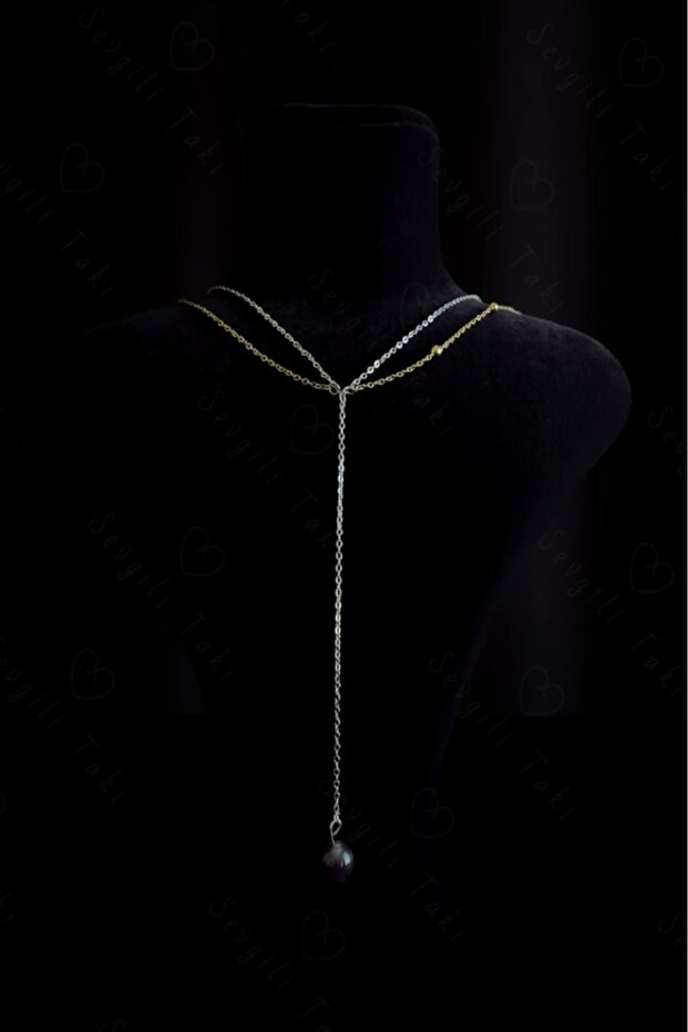 Y Model Amethyst Natural Stone Steel Necklace | Ida Series