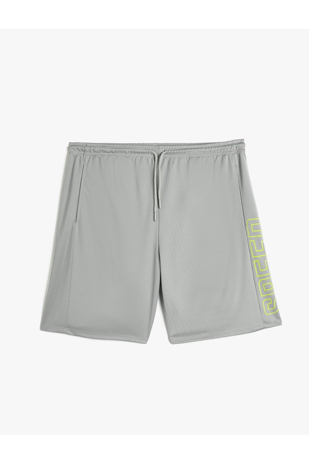 Sports Shorts with Lace Waist Slogan Printed Pocket Detail