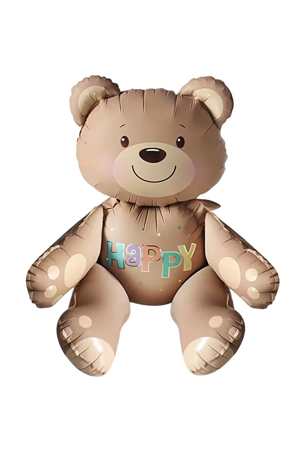 Happy Written Sitting Bear Foil Balloon 77x70 Cm
