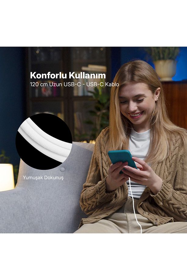 USB-C - USB-C 120cm 60W PD/QC Hızlı Şarj/Data Kablosu - 5