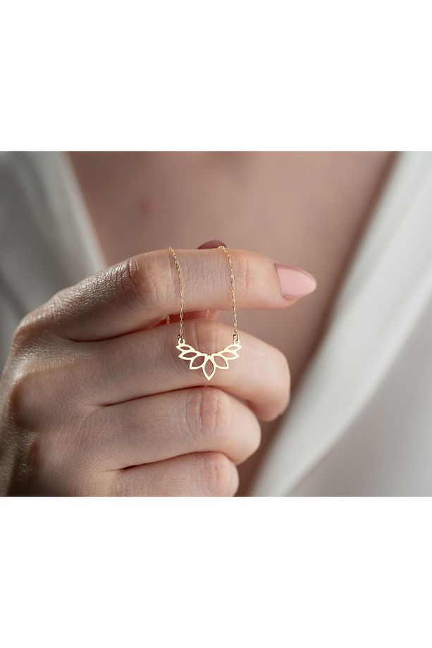 14 Ayar Altın Lotus Çiçeği Kolye Minimalist Hafif Kolye, 1,5 cm Genişlik - 6