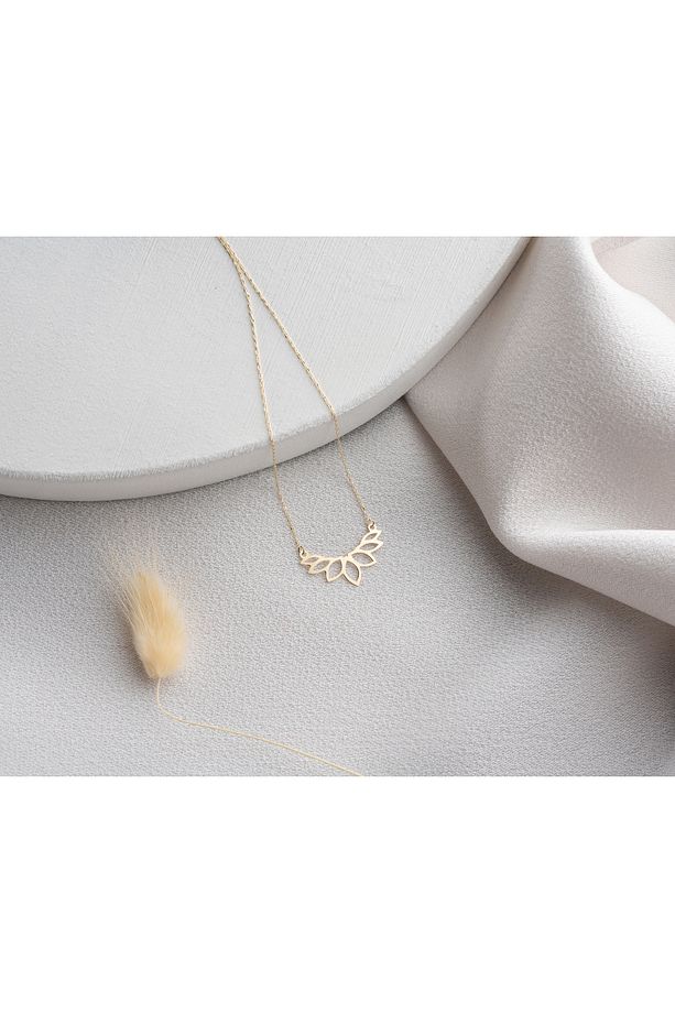 14 Ayar Altın Lotus Çiçeği Kolye Minimalist Hafif Kolye, 1,5 cm Genişlik - 3