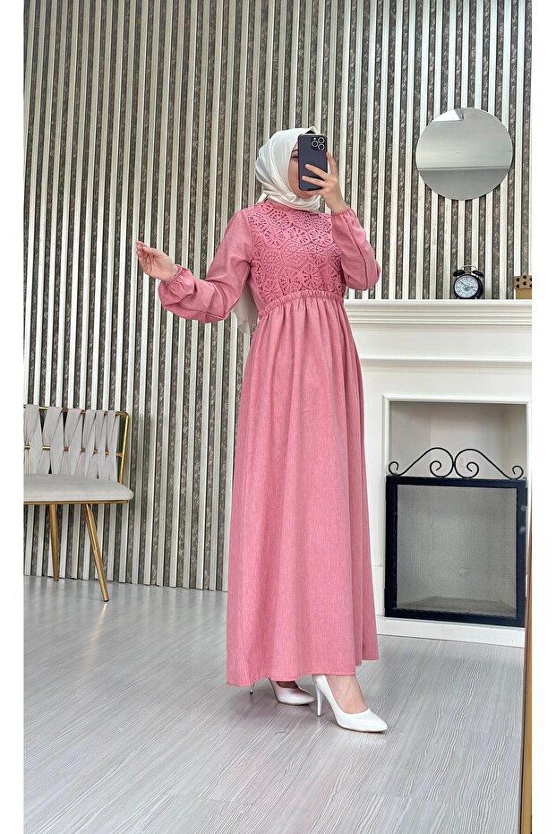 LACE DETAIL LINEN SUMMER DRESS