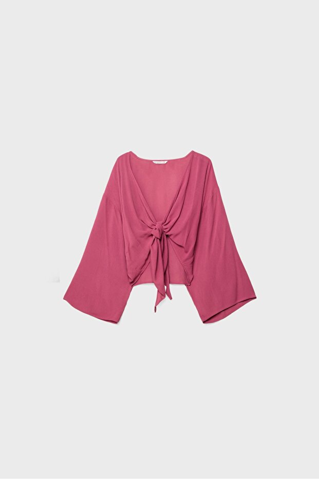 Dökümlü düğümlü bluz - 5