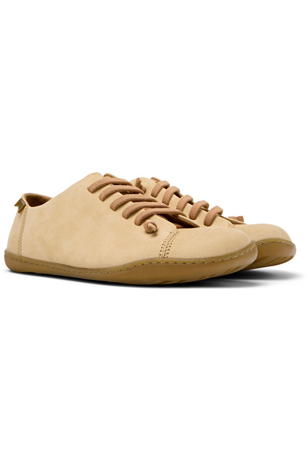 Women's Beige Genuine Leather Daily Shoes Hook And Loop Stylish Light Flat Classic PeuCami