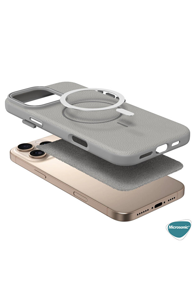 Apple iPhone 15 Pro Max Kılıf MagLeather Pro Gri - 7
