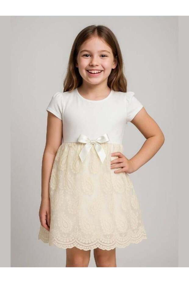 Girls' Lace Detailed Cotton Dress