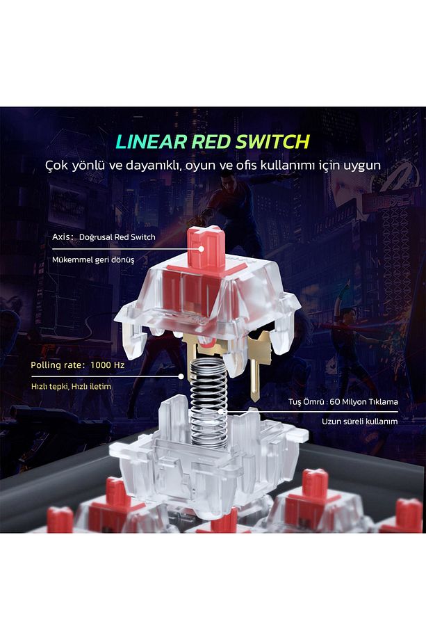 Ampligame Gk1 Rgb Red Switch Mekanik Klavye - 4