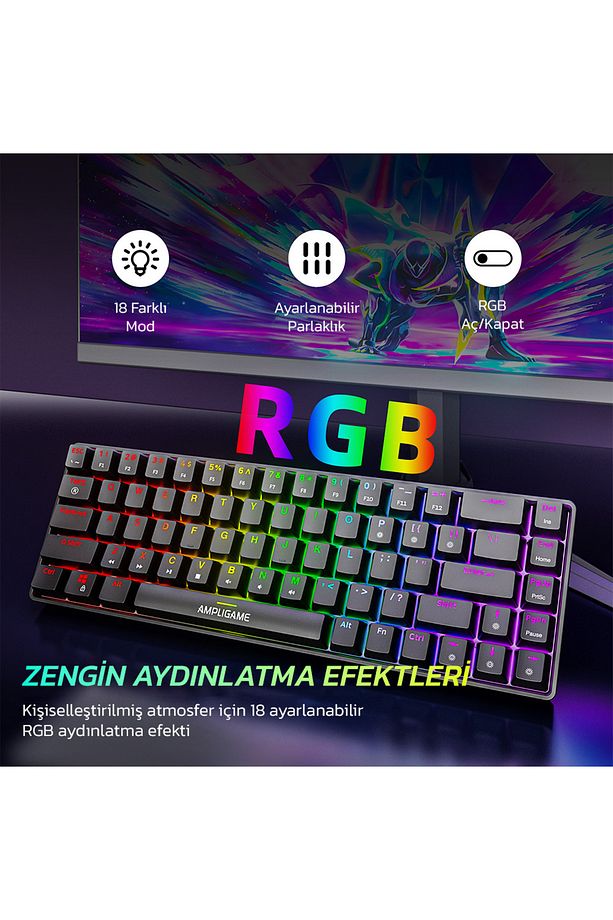 Ampligame Gk1 Rgb Red Switch Mekanik Klavye - 7