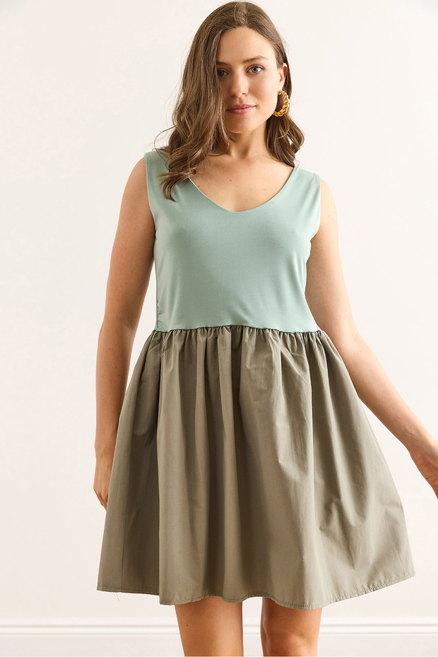 Women Mint Green Top Sandy Bottom Parachute Mini Dress Elb-19002448