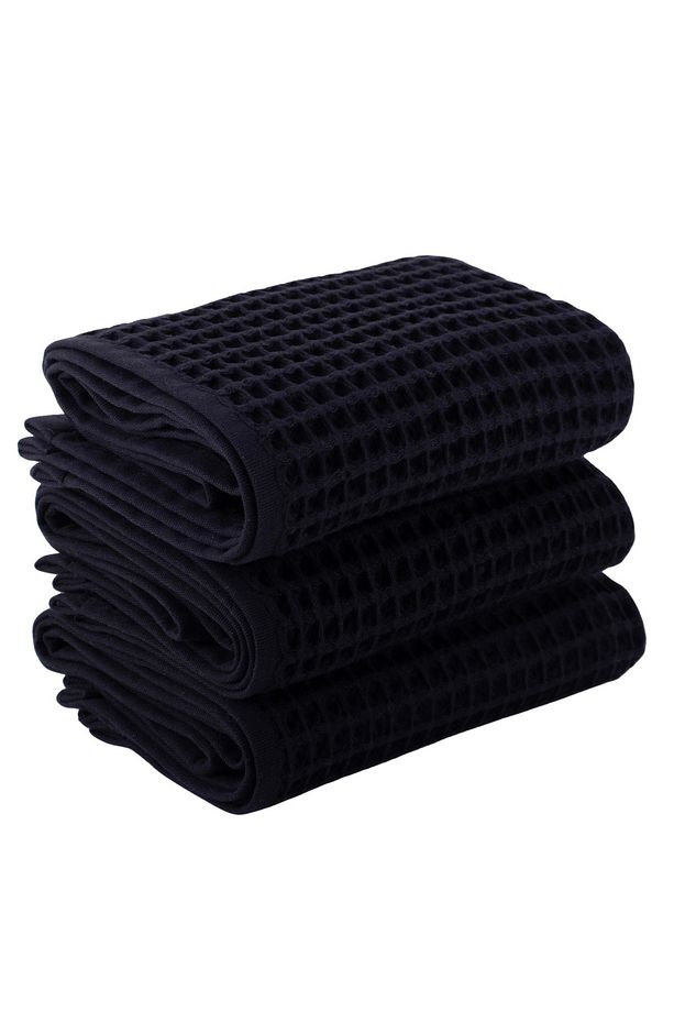 Lüks El Havlusu 3'lü Set, Waffle Dokuma, 100% Pamuk Yüksek Kalite Çabuk Kuruyan El Havluları - 1