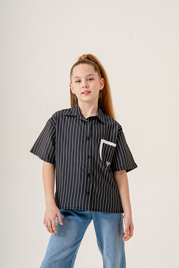 Girl's Short Sleeve Striped Shirt 3170