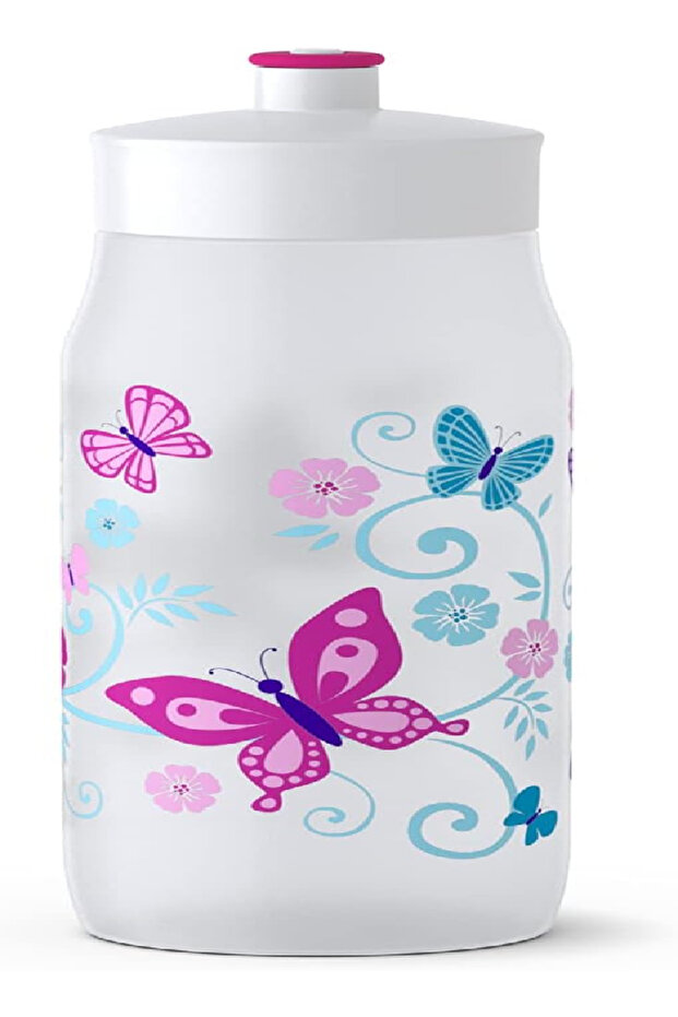 Squeeze Bottle 518093, 0.6L – White with Butterflies, BPA-Free & Leakproof