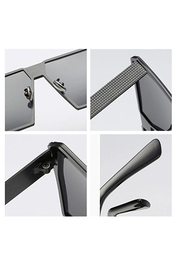 Rectangular Flat Mirror Black Sunglasses - 4