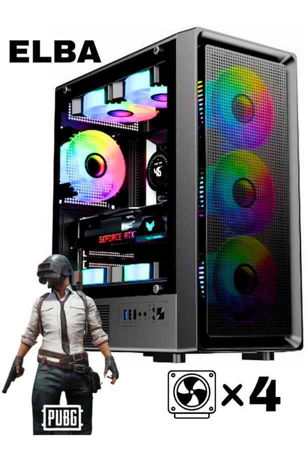 IŞIKLI GAMING COMPUTER CASE 4 ADET FANLI Boş Kasa ELBA J-330 Siyah Atx Kasa (PSU YOK) - 1