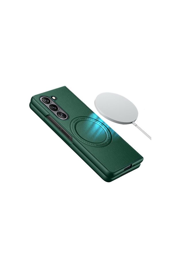 Samsung Galaxy Z Fold 5 Uyumlu Darbe Önleyici iç Yüzeyi Çizmez Magsafe Deri Arka Koruma Kılıf - 4