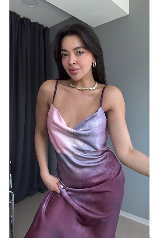 Askılı Saten Elbise - 2