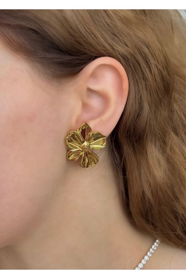 Sihra Accessories Steel Flower Earrings Nails Model Earrings Gold Color