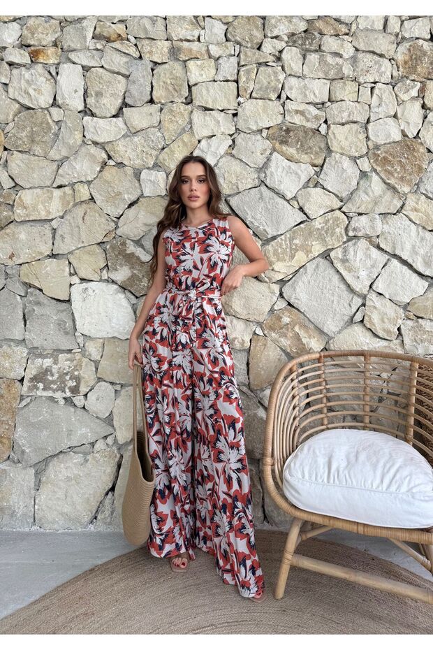 Patterned Maxi Jumpsuit with Side Pockets - 1