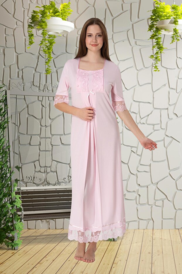 Pink Easy Breastfeeding Maternity Nightdress